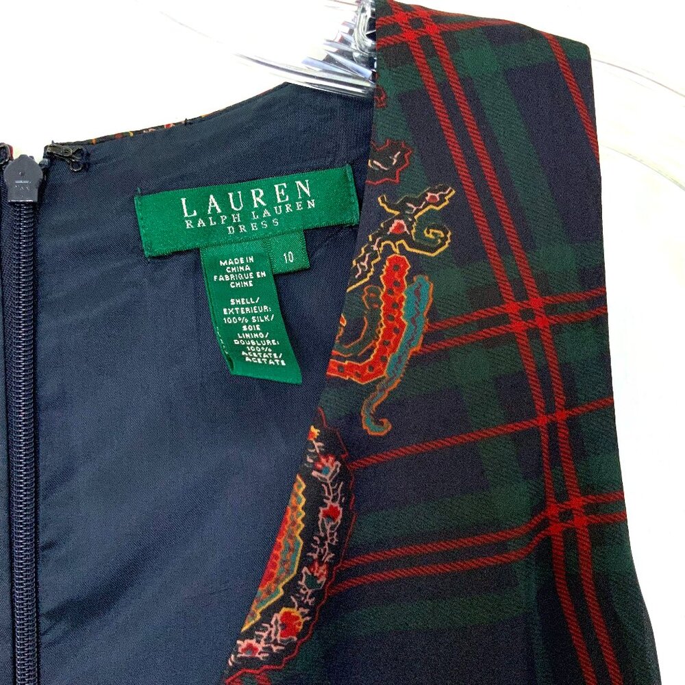 LAUREN Ralph Lauren  Silk Paisley and Plaid Faux Wrap Dress Size 10 - Picture 4 of 16